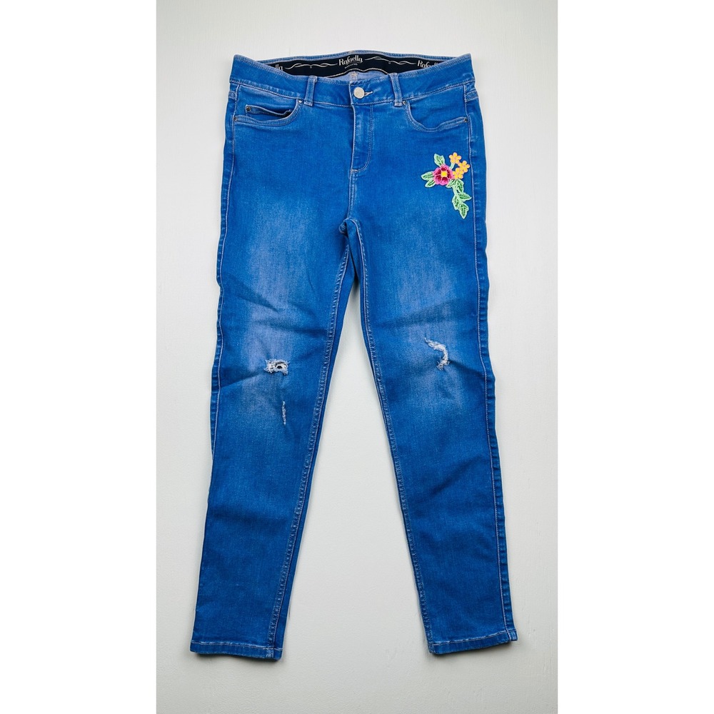 Rafaella Weekend Slimming Floral Embroidered Skinny Jeans Blue Denim Size 8